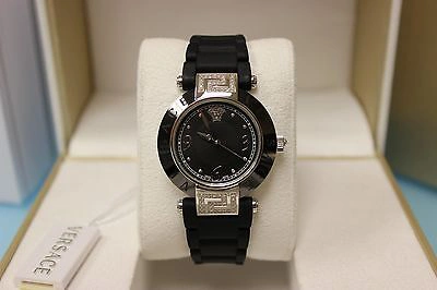 Pre-owned Versace Women's 92qcs91d008 S009 Reve Black Ceramic Diamond Rubber Wristwatch