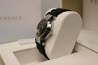Pre-owned Versace Women's 92qcs91d008 S009 Reve Black Ceramic Diamond Rubber Wristwatch