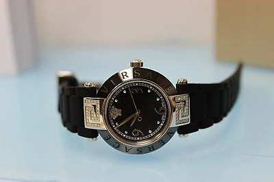 Pre-owned Versace Women's 92qcs91d008 S009 Reve Black Ceramic Diamond Rubber Wristwatch