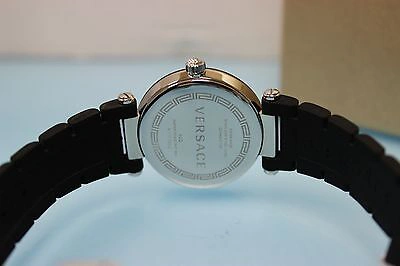 Pre-owned Versace Women's 92qcs91d008 S009 Reve Black Ceramic Diamond Rubber Wristwatch