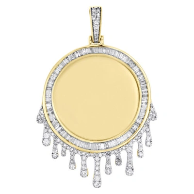 JFL DIAMONDS & TIMEPIECES Pre-owned 10k Yellow Gold Baguette Diamond Drip Circle Memory Frame Picture Pendant 1.9 Ct In White