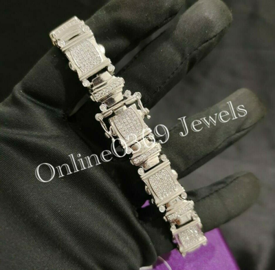 Pre-owned Online0369 12 Ct Round Vvs Natural Moissanite Men's Link Bracelet In 925 Sterling Silver In White