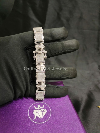 Pre-owned Online0369 12 Ct Round Vvs Natural Moissanite Men's Link Bracelet In 925 Sterling Silver In White