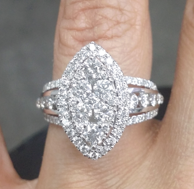 Pre-owned Handmade Deal 1.75 Ctw Natural Cluster Round Diamond Marquise Shape Ring 14k Gold In White