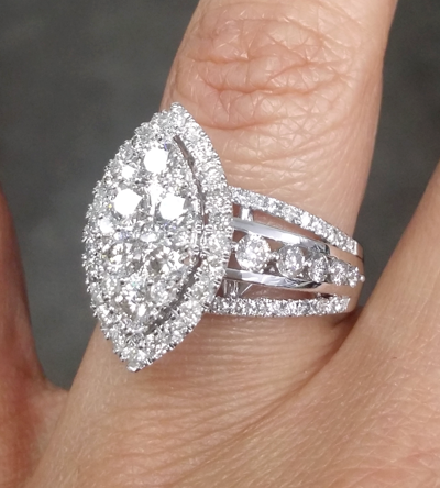 Pre-owned Handmade Deal 1.75 Ctw Natural Cluster Round Diamond Marquise Shape Ring 14k Gold In White
