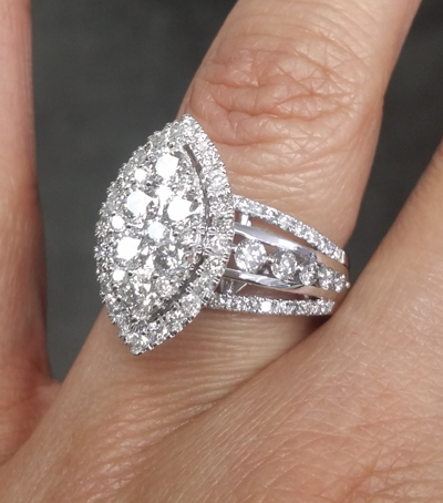 Pre-owned Handmade Deal 1.75 Ctw Natural Cluster Round Diamond Marquise Shape Ring 14k Gold In White