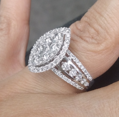 Pre-owned Handmade Deal 1.75 Ctw Natural Cluster Round Diamond Marquise Shape Ring 14k Gold In White