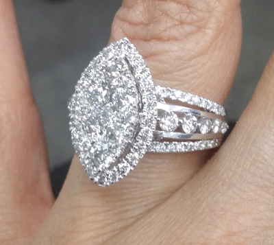 Pre-owned Handmade Deal 1.75 Ctw Natural Cluster Round Diamond Marquise Shape Ring 14k Gold In White
