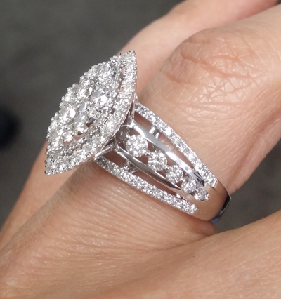 Pre-owned Handmade Deal 1.75 Ctw Natural Cluster Round Diamond Marquise Shape Ring 14k Gold In White