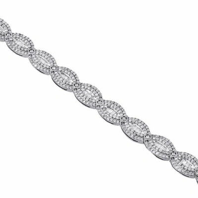 Pre-owned Jfl Diamonds & Timepieces 10k White Gold Round & Baguette Cut Diamond Bracelet 7" Oval Shape Link 3 Ct.