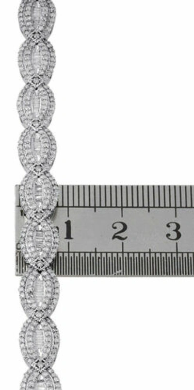 Pre-owned Jfl Diamonds & Timepieces 10k White Gold Round & Baguette Cut Diamond Bracelet 7" Oval Shape Link 3 Ct.