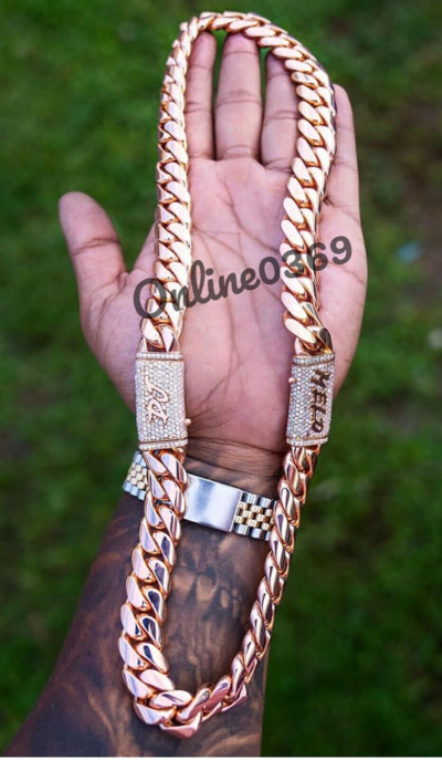 Pre-owned Online0369 1ct Natural Moissanite Men's Customized Lock Cuban Necklace 14mm X 20" Free Stud In White