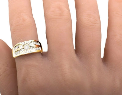 Pre-owned Jewelry Unlimited Mens 10k Yellow Gold Natural Diamond Strip Row Engagement Ring 1.0 Ct