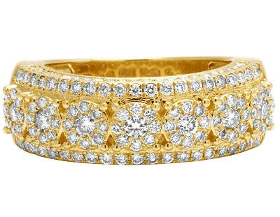 Pre-owned Jewelry Unlimited Men's 14k Yellow Gold Genuine Diamond Halo Cluster 3d Wedding Band Ring 9mm 2 Ct