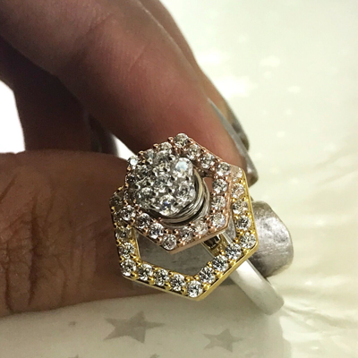 Pre-owned Halojeweler 14k Three Tone Gold 0.69 Ct Natural Diamond Engagement & Wedding Motion Ring In White