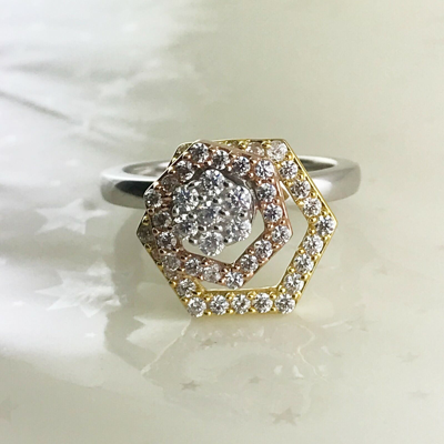 Pre-owned Halojeweler 14k Three Tone Gold 0.69 Ct Natural Diamond Engagement & Wedding Motion Ring In White