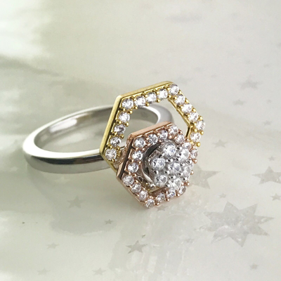 Pre-owned Halojeweler 14k Three Tone Gold 0.69 Ct Natural Diamond Engagement & Wedding Motion Ring In White