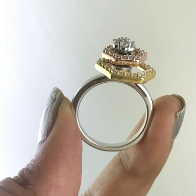 Pre-owned Halojeweler 14k Three Tone Gold 0.69 Ct Natural Diamond Engagement & Wedding Motion Ring In White