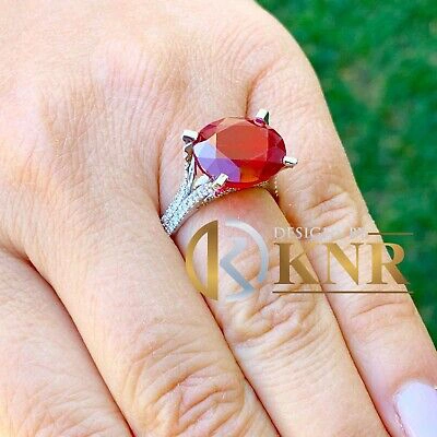 Pre-owned Ruby 14k White Gold Oval Cut  And Natural Round Cut Diamond Ring Engagement 12.65 In Red