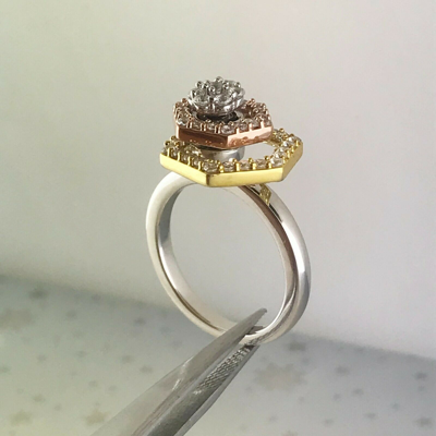 Pre-owned Halojeweler 14k Three Tone Gold 0.69 Ct Natural Diamond Engagement & Wedding Motion Ring In White