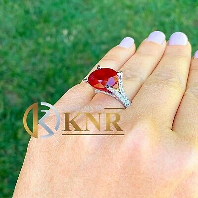 Pre-owned Ruby 14k White Gold Oval Cut  And Natural Round Cut Diamond Ring Engagement 12.65 In Red