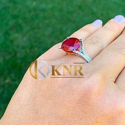 Pre-owned Ruby 14k White Gold Oval Cut  And Natural Round Cut Diamond Ring Engagement 12.65 In Red