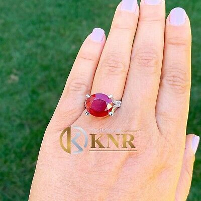 Pre-owned Ruby 14k White Gold Oval Cut  And Natural Round Cut Diamond Ring Engagement 12.65 In Red