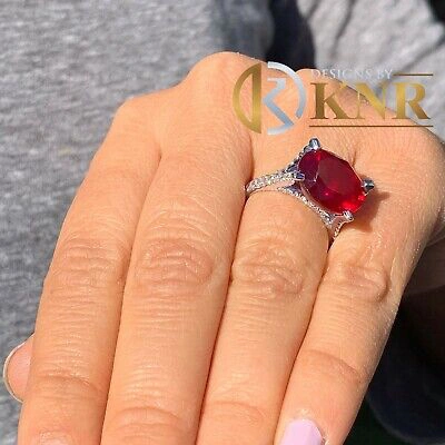 Pre-owned Ruby 14k White Gold Oval Cut  And Natural Round Cut Diamond Ring Engagement 12.65 In Red
