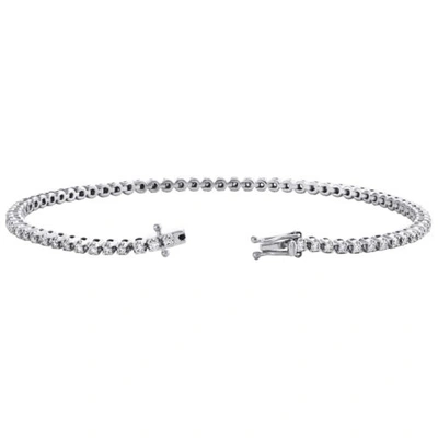Pre-owned Jfl Diamonds & Timepieces 10k White Gold Round Diamond 4-prong Tennis Link Bracelet 7" | 2.50mm | 1.20 Ct.