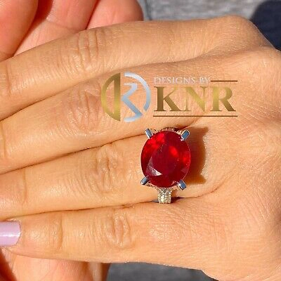 Pre-owned Ruby 14k White Gold Oval Cut  And Natural Round Cut Diamond Ring Engagement 12.65 In Red