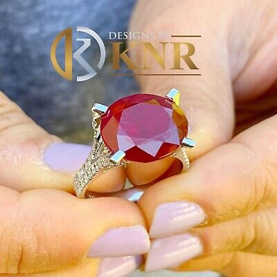 Pre-owned Ruby 14k White Gold Oval Cut  And Natural Round Cut Diamond Ring Engagement 12.65 In Red
