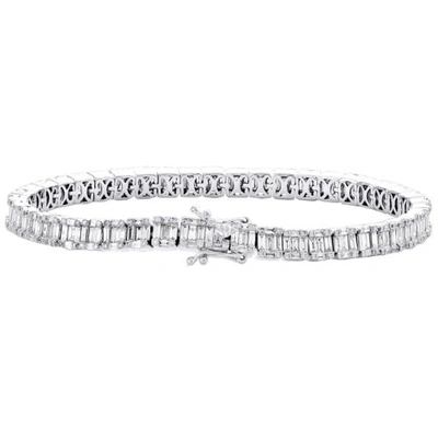 Pre-owned Jfl Diamonds & Timepieces 14k White Gold Round & Baguette Diamond 5mm Statement 7" Tennis Bracelet 4.80 Ct