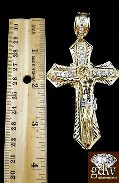 Pre-owned Globalwatches10 Real 10k Yellow Gold Mens Jesus Cross Charm/pendant With 26 Inch Long Rope Chain