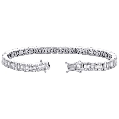 Pre-owned Jfl Diamonds & Timepieces 14k White Gold Round & Baguette Diamond 5mm Statement 7" Tennis Bracelet 4.80 Ct
