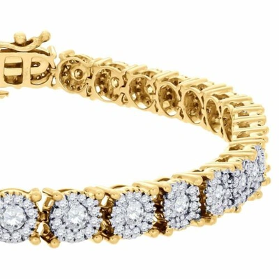 Pre-owned Jfl Diamonds & Timepieces Diamond Fashion Tennis Bracelet Round Cut Solitaire Look 14k Yellow Gold 3.78 Ct In White