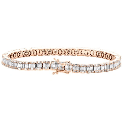 Pre-owned Jfl Diamonds & Timepieces 14k Rose Gold Round & Baguette Diamond 5mm Statement 7" Tennis Bracelet 4.80 Ct. In White