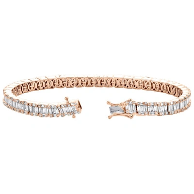 Pre-owned Jfl Diamonds & Timepieces 14k Rose Gold Round & Baguette Diamond 5mm Statement 7" Tennis Bracelet 4.80 Ct. In White