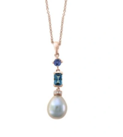 Pre-owned Effy Pearl, Tanzanite & Diamond Pendant Necklace / Msrp $1,200
