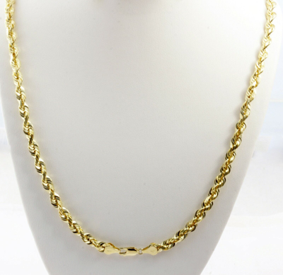 Pre-owned Gd Diamond 4.00mm 22" 29.00gm 14k Gold Solid Yellow Men's Diamond Cut Rope Chain Necklace