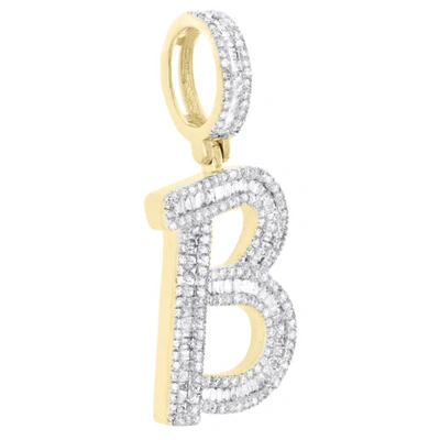 Pre-owned Jfl Diamonds & Timepieces 10k Yellow Gold Baguette Diamond Script Initial B Pendant 1.5" Letter Charm 1 Ct In White