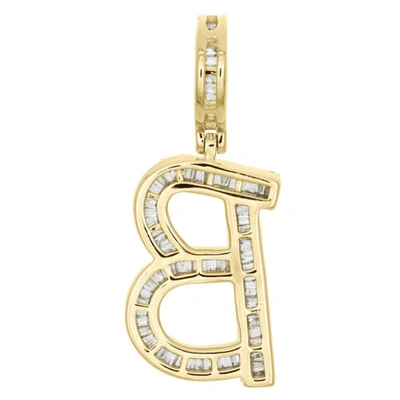 Pre-owned Jfl Diamonds & Timepieces 10k Yellow Gold Baguette Diamond Script Initial B Pendant 1.5" Letter Charm 1 Ct In White