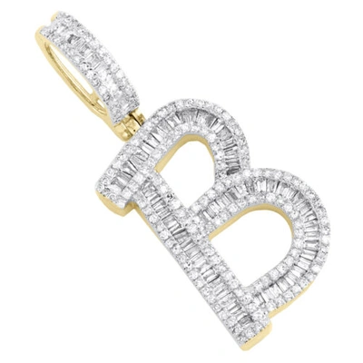 Pre-owned Jfl Diamonds & Timepieces 10k Yellow Gold Baguette Diamond Script Initial B Pendant 1.5" Letter Charm 1 Ct In White