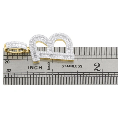 Pre-owned Jfl Diamonds & Timepieces 10k Yellow Gold Baguette Diamond Script Initial B Pendant 1.5" Letter Charm 1 Ct In White