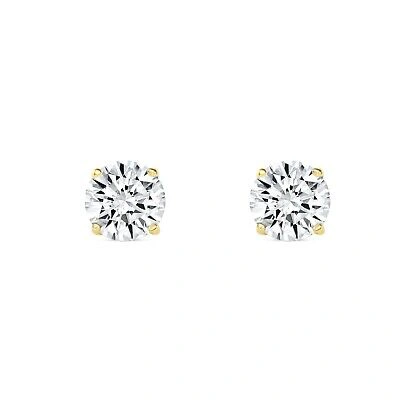 Pre-owned Shine Brite With A Diamond 1.25 Ct Round Labcreated Grown Diamond Earrings 18k Yellow Gold E/vvs Basketpush