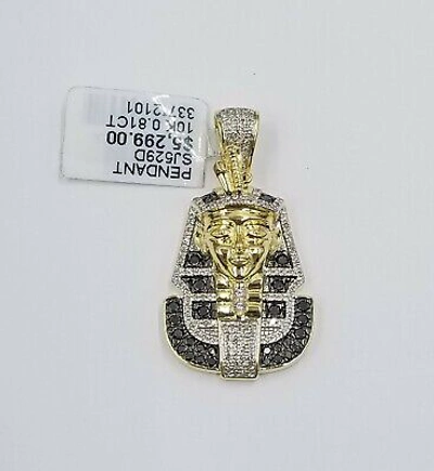 Pre-owned Globalwatches10 10k Yellow Gold Pharaoh Head Pendant Rope Chain 24" Black White Diamond In G-h