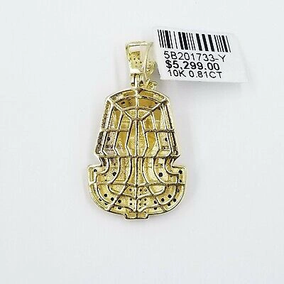 Pre-owned Globalwatches10 10k Yellow Gold Pharaoh Head Pendant Rope Chain 24" Black White Diamond In G-h