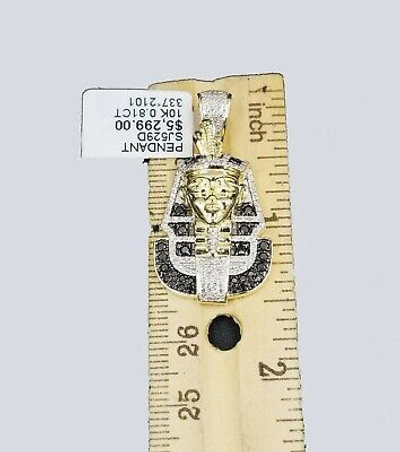 Pre-owned Globalwatches10 10k Yellow Gold Pharaoh Head Pendant Rope Chain 24" Black White Diamond In G-h