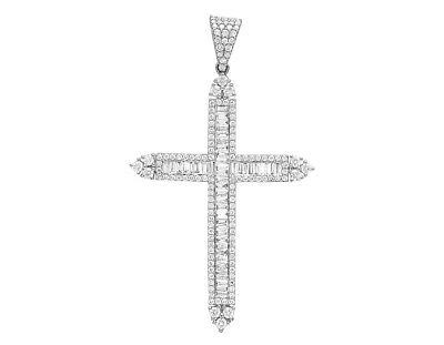 Pre-owned Jewelry Unlimited Mens Real Baguette Diamonds 2 4/5ct Latin Cross Pendant 10k White Gold 2.5" In G-h