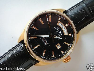 Pre-owned Epos Passion-day Date Self-winding Eta 2834-2 Rose Gold Pvd Blk Ø43mm Luminescet