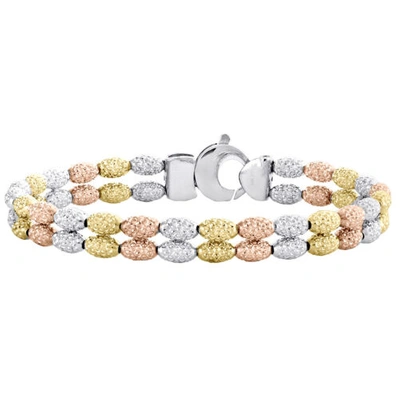 Pre-owned Jfl Diamonds & Timepieces 14k Tri-color Gold 8mm Diamond Cut Textured Rice Moon Cut Fancy Bead 8" Bracelet